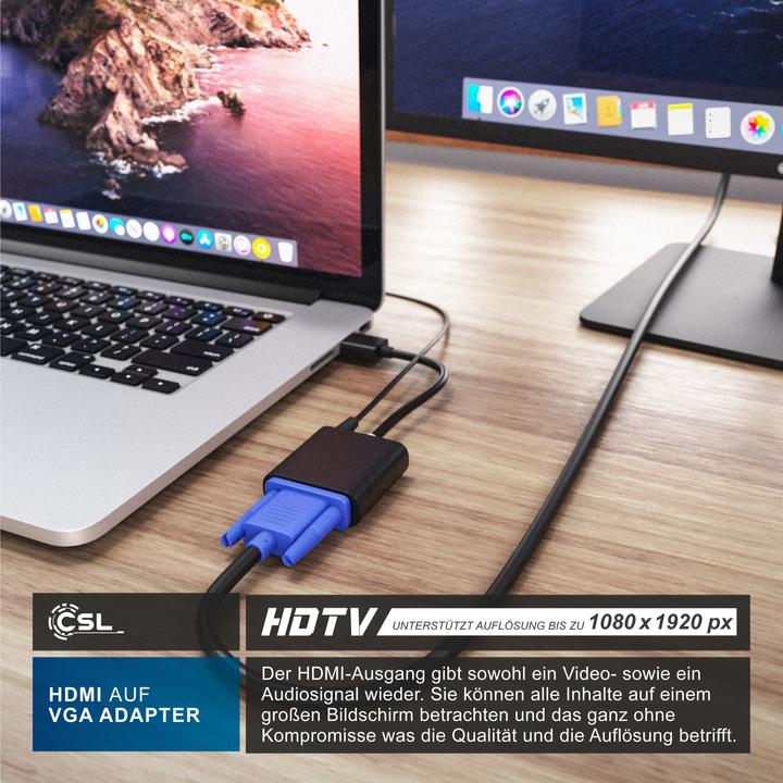 Immagine prodotto CSL Adattatore audio e video da HDMI a VGA, jack da 3,5 mm, 10 cm, cavo convertitore 1080p, da digitale (VGA, 20 cm)