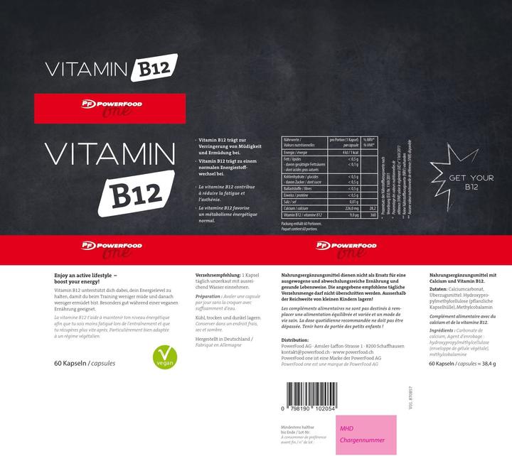 Nährwerte und Zutaten PowerFood One Vitamin B12 (60 Stück, Kapseln, 1000 g)