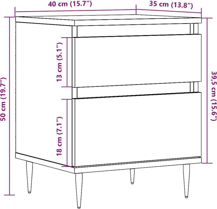 Actual product image VidaXL Bedside table Bedside cabinet Bedside chest of drawers Bedside console 2 pcs. Artisan oak (40 x 35 x 50 cm)