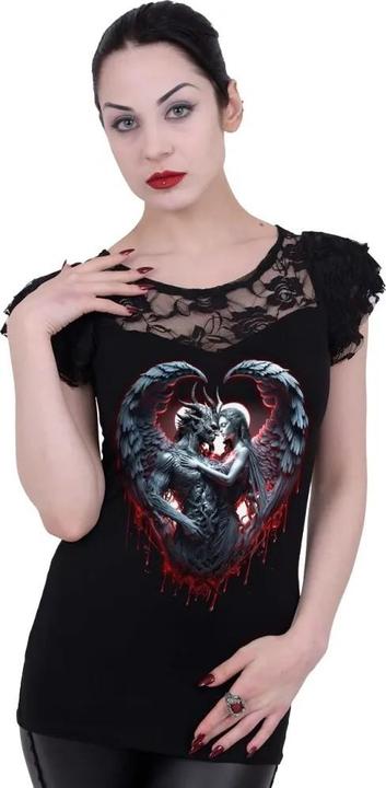 Actual product image Spiral Womens/Ladies Solemn Vow Lace Detail Capped Sleeved T-Shirt (S)