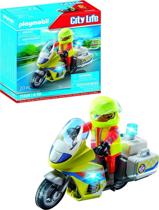 Immagine prodotto Playmobil Moto del medico di emergenza con luce lampeggiante (71205, Playmobil City Life)