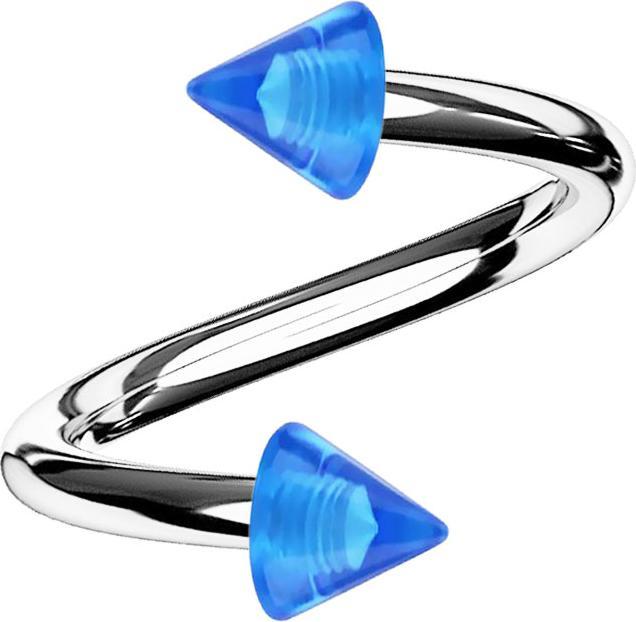 Actual product image Star Piercing Spiral silver with two cones dark blue transparent (Surgical steel 316L, Acrylic, without brass)