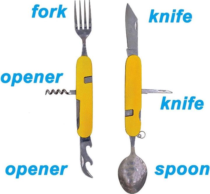 Produktbild König Design 4 in 1Camping Besteck Set Klappbar Reisebesteck Outdoor Bundeswehr Feldbesteck
