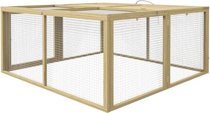 Produktbild Swisshandel24 Kaninchenstall Holz Freilaufgehege aufklappbar Dach Meerschweinchen Natur 120x120x57cm