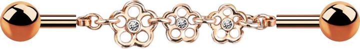Produktbild Star Piercing Barbell rosegold Kette mit drei Blumen (Chirurgenstahl 316L, Messing)