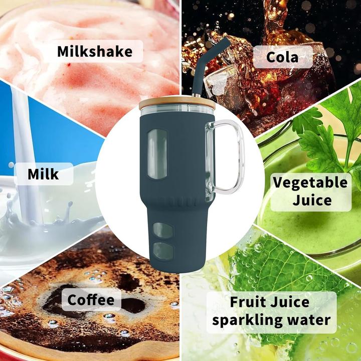 Actual product image Gewürzladen Näfels Glasbecher mit Strohhalm & Bambusdeckel (0.96 l)
