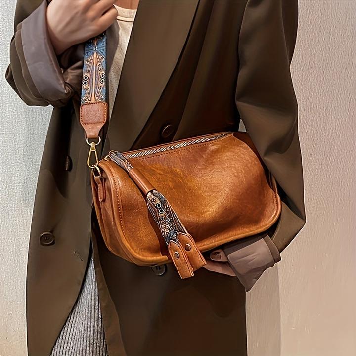 Actual product image Only-Bags.Store Graphic Pattern Zipper Crossbody Bag, Stylish Shoulder Bag with Wide Strap, Vintage Daily