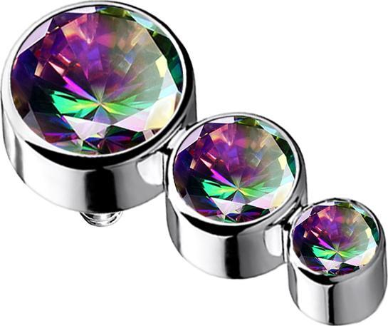 Star Piercing Dermal Anchor silber mit drei Kristallen dunkel multicolor (ohne Messing, Titan G23)