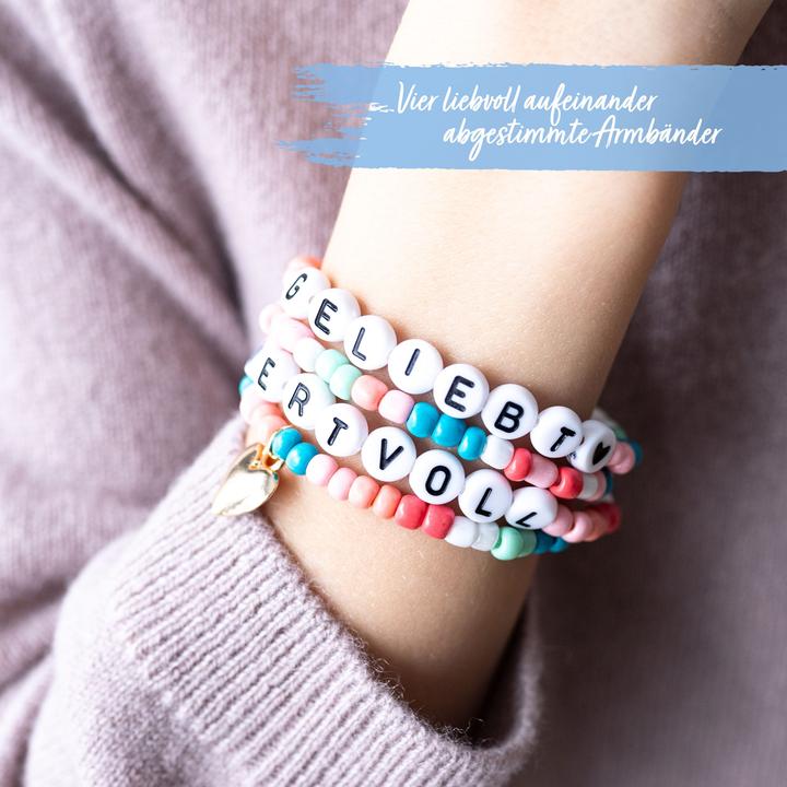 Immagine prodotto Papierdrachen 4 Perlenarmbänder – GELIEBT und WERTVOLL (Materiale sintetico, Metallo, Gomma)