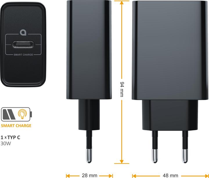 Image du produit Aplic Chargeur USB Alimentation USB C, puissance 30 Watt, chargeur USB, adaptateur de charge, noir (30 W)