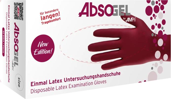 Produktbild Ampri Absogel Handschuh Latex puderfrei Bordeaux Gr. S 50 Stk. (S)