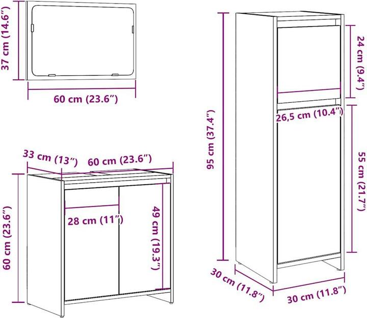 Image du produit VidaXL 3-tlg. Badmöbel-Set Altholz-Optik Holzwerkstoff Badmöbelset
