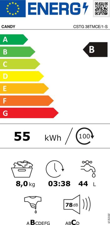 Energie-Label Candy CSTG 38TMCE/1-S (8 kg, Unten)