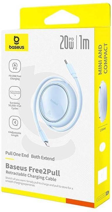 Actual product image Baseus Free2Pull retractable USB-C / Lightning cable 20W 1m - blue (1 m)