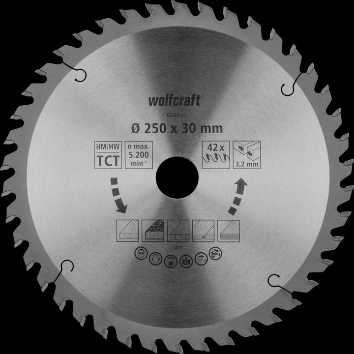 wolfcraft Tischkreissägeblatt HM, Serie orange, Ø 250 mm