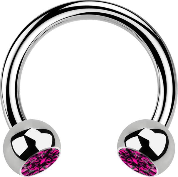 Star Piercing Micro Circular Barbell silber mit zwei Kugeln Kristall fuchsia (Titan G23, ohne Messing)