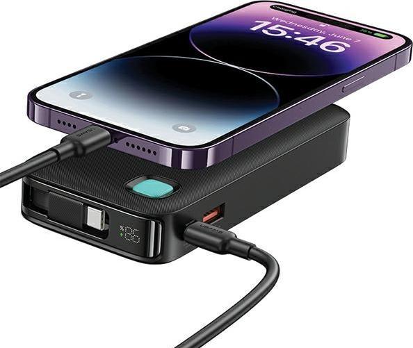 Image du produit Usams Powerbank ze zwijanym kablem USB-C Retractable 10000 mAh PD 20W Fast Charge XY Series czarny/b (10000 mAh, 50 W, 50 Wh)