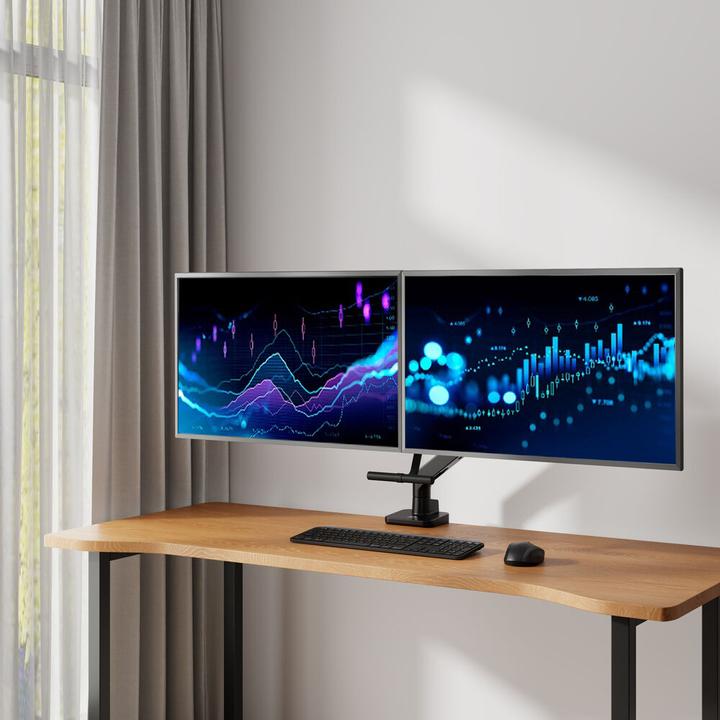 Actual product image Dual monitor arm office premium, with gas spring, crossbar (32")