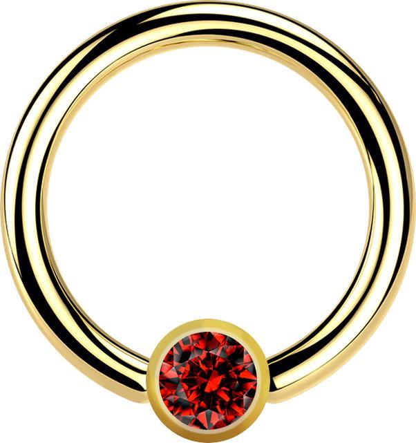 Star Piercing Micro Ball Closure Ring vergoldet mit Kugel Kristall rot (ohne Messing, Chirurgenstahl 316L)
