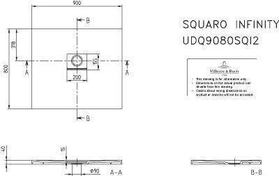 Actual product image Villeroy & Boch V&B Shower tray SQUARO INFINITY R-corner900x800x40mm anthracite