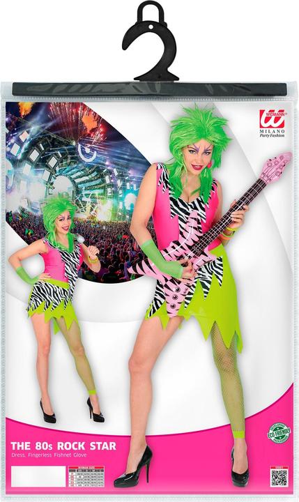 Actual product image Widmann 80s neon dress with fingerless fishnet gloves (M)