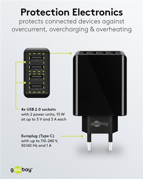 Actual product image Goobay 4 Port USB A charger (30 W)