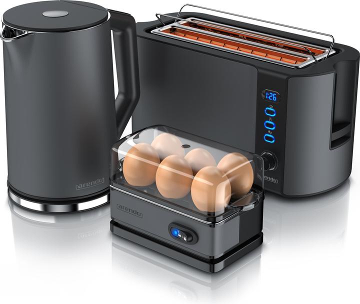 Actual product image Arendo Breakfast set, kettle 1.5l temperature selection, 4 slice toaster & egg cooker for 6 eggs, grey