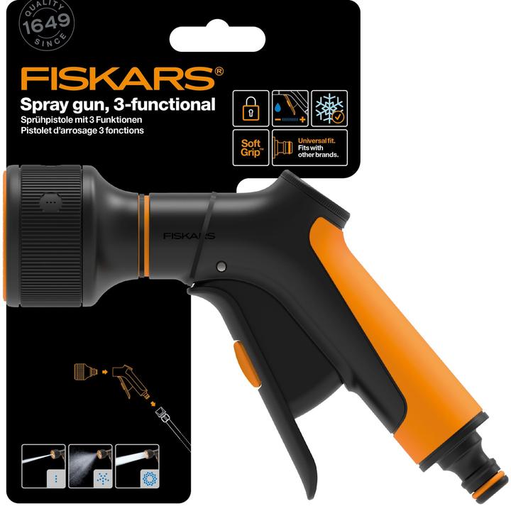 Produktbild Fiskars Sprühpistole, 3 Funktionen, Stufenlos regelbarer Durchfluss, Mit Frontregler und Ein/Aus-Ver