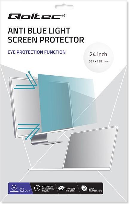 Qoltec Blauwlichtfilter 24 | 16:9 | oogverzorging | ontspiegeld | mat | per monitor (24", 16 : 9)