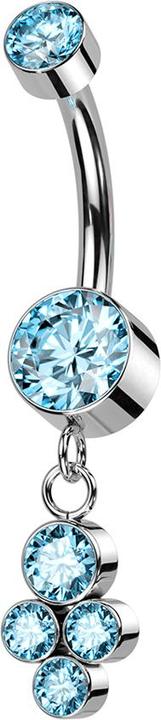 Image du produit Star Piercing Banane femelle aqua deux cylindres cristal argent pendentif quatre cristaux aqua (Titane G23, sans laiton)
