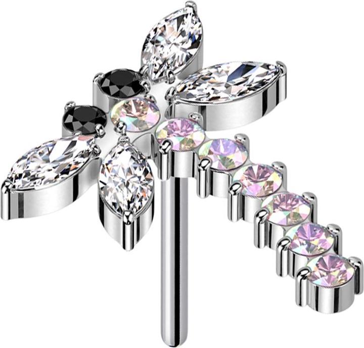 Produktbild Star Piercing Threadless Libelle silber Kristalle multicolor (ohne Messing, Titan G23)