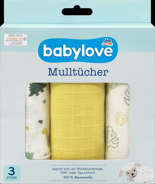 Produktbild dm babylove Mulltücher Dino/senfgelb
