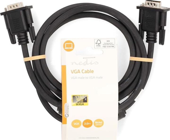 Produktbild Nedis VGA-Kabel | VGA Stecker | VGA Stecker | Vernickelt | Maximale Auflösung: 1280x768 | 2.00 m | R (2 m, VGA)