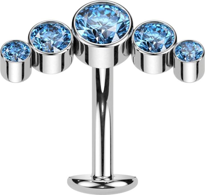 Actual product image Star Piercing Threadless Labret-Stab Banane silber fünf Kristalle aqua (Titanium G23)