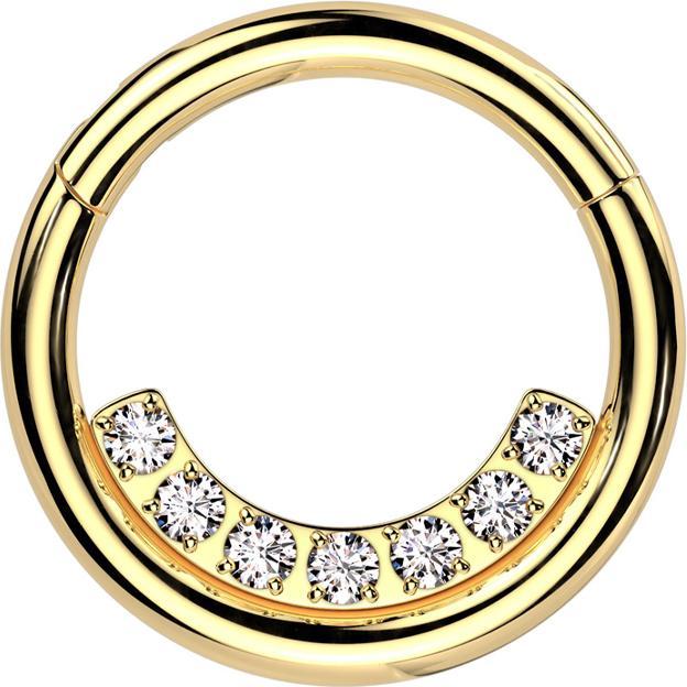 Star Piercing Micro Segmentring klappbar vergoldet innen Kristalle silber (Chirurgenstahl 316L)