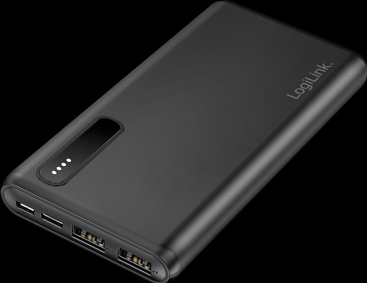 Produktbild LogiLink Powerbank PA0311 schwarz, 8000 mAh, 2x USB-A, 2-in-1-Kabel (8000 mAh, 12 W)