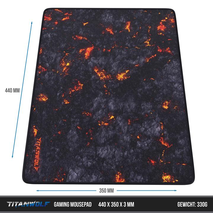 Actual product image Titanwolf Gaming Mouse Pad XL, 440 x 350mm Mouse Pad with Fabric Surface, Rubberised Back, Lava Motif (XL)