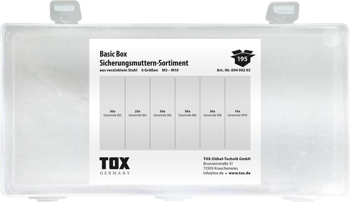 Image du produit Tox Basic Box Écrous de blocage - Assortiment 195 pcs. (M6, M8, M5, M4, M10, M3)
