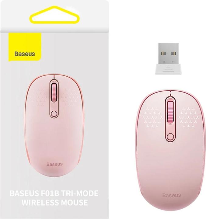 Actual product image Baseus Wireless Mouse F01B Tri-Mode 2.4 G BT5.0 1600 DPI (pink) (Wireless)