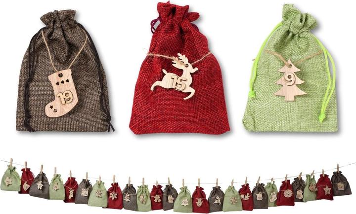 Produktbild Hermex Weihnachtskalender zum Befüllen Do-It-Yourself-Adventskalender Jutebeutel