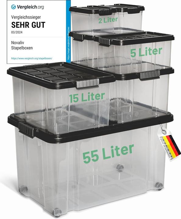 Actual product image Novatool Novaliv 7 tlg Sparset Aufbewahrungsboxen mit Deckel Anthrazit 1x55 L + 2x 15L + 2x 5L + 2x 2L Nestba (55 l)
