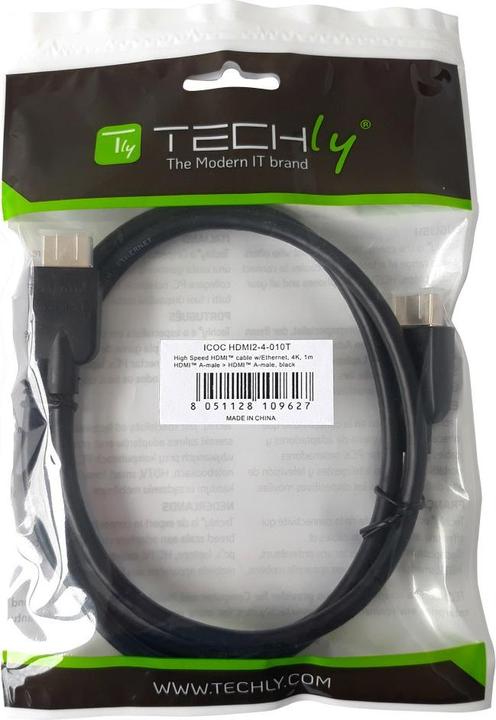 Produktbild Techly HDMI 4K 60Hz High Speed Anschlusskabel mit Ethernet schwarz 0.5m (0.50 m, HDMI)