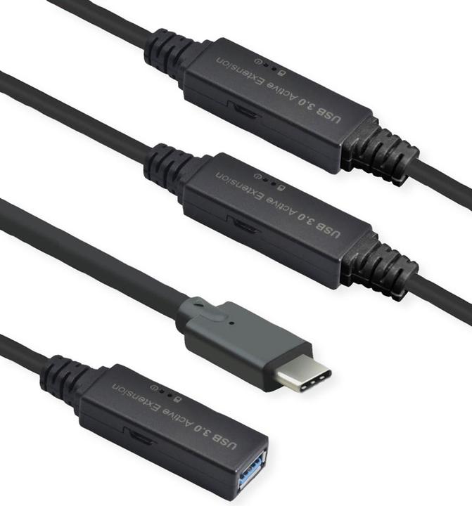 Produktbild Roline Ultralanges USB3.2 Gen1 Verlängerungskabel C-A ST/BU 20 m - Kabel - Digital/Date (20 m, USB 3.2 Gen 1)