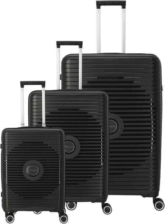 Immagine prodotto Travelite Set di valigie Orbita a 4 ruote 3 pezzi con piega elastica (208 l, Bagaglio a mano (fino a 50 litri), M (50 - 90l), L (90 - 115l))
