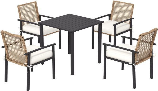 Produktbild Swisshandel24 Rattan Sitzgruppe, 5-tlg. Gartenmöbel Set, Balkonset für 4 Personen, Balkonmöbel mit 1 Tisch, 4 Stüh (79 cm)