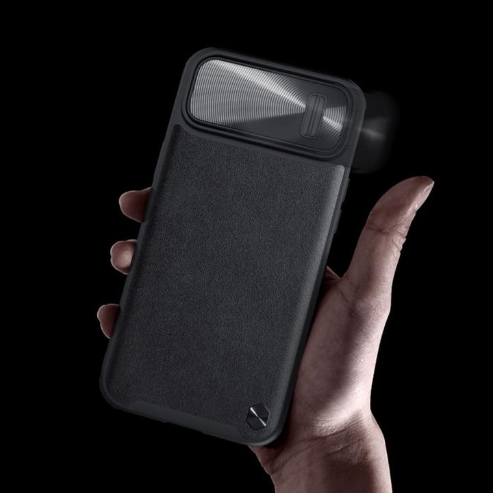 Actual product image Nillkin CamShield leather S case iPhone 14 Pro cover with camera cover blue (Apple iPhone 14 Pro)