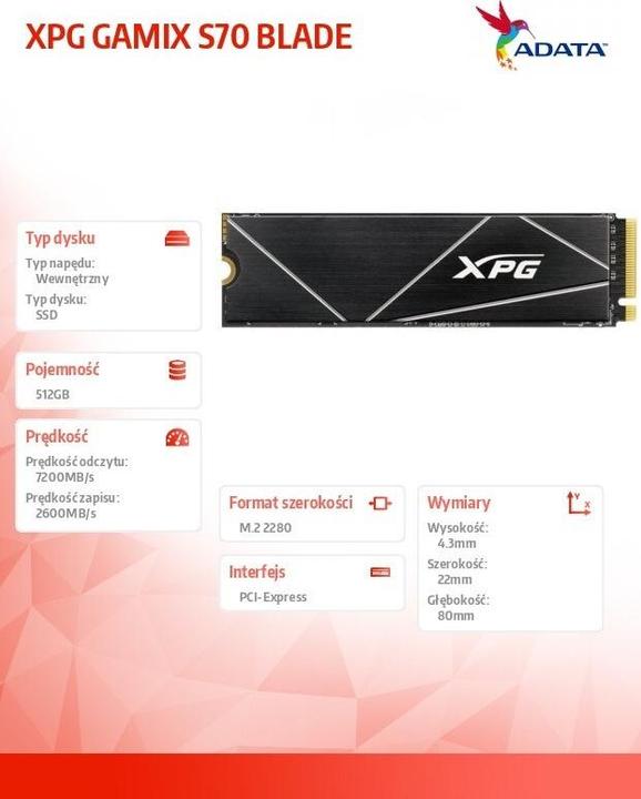 Immagine prodotto Adata XPG Gammix S70 Blade (512 GB, M.2 2280)