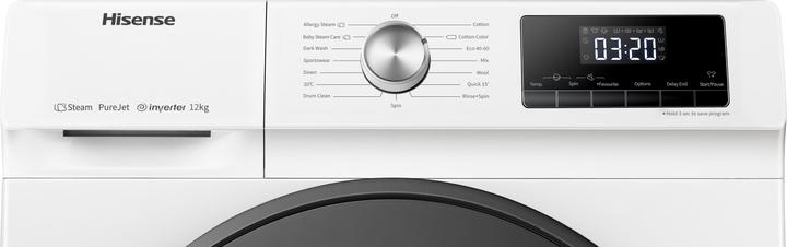 Actual product image Hisense Washing Machine WFQA1214EVJM Front Loader 12kg EEK A 1400upm Steam Inverter (12 kg, Left)