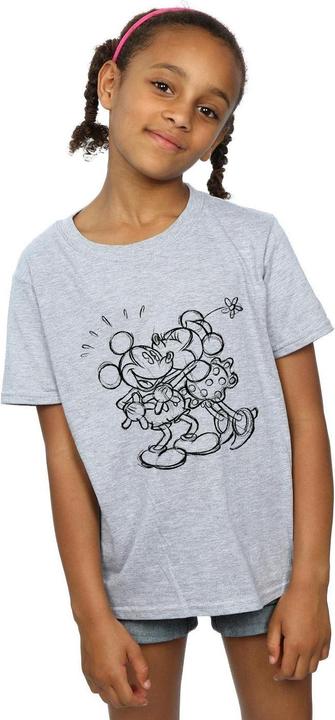 Actual product image Disney Girls Mickey And Minnie Mouse Kiss Sketch Cotton T-Shirt (140, 146)