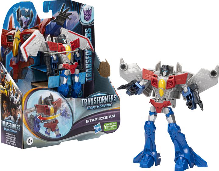 Actual product image Hasbro Transformers toy EarthSpark Warrior-Class Starscream action figure, robot toy for kids